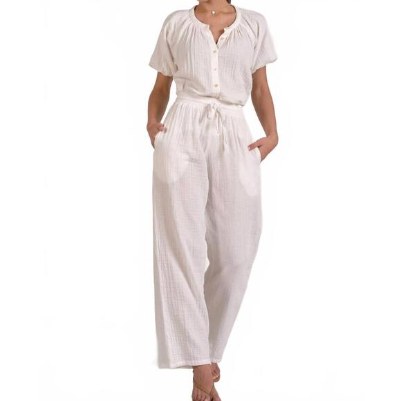 ELAN Pants - NEW ELAN gauze smocked pants in white